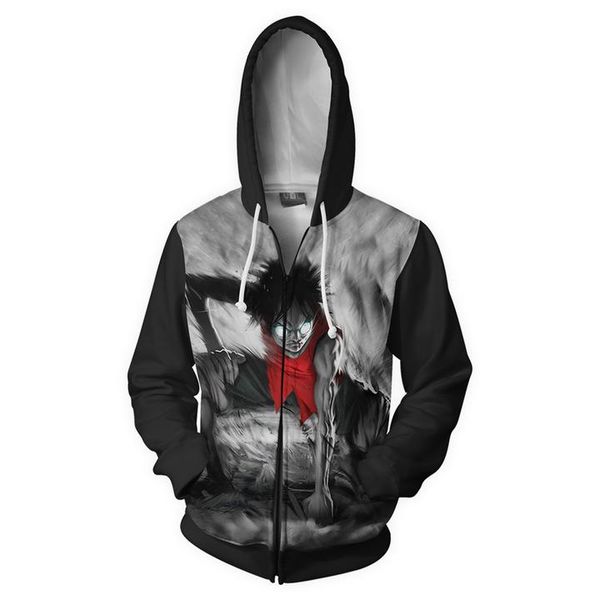 

2018 new fashion men women cool sweatshirt hoodies men 3d print one piece devil luffy gray loose streetwear long sleeve clothes, Black