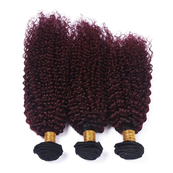 Черный и бордовый Ombre индийские девственные волосы плетения пучки 3шт кудрявый вьющиеся волосы уток расширения #1b / 99J вино красный Ombre человеческих волос ткет