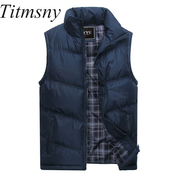 

titmsny winter fashion casual coats mens jacket sleeveless vest new brand male cotton-padded thicken waistcoat men vest, Black;white