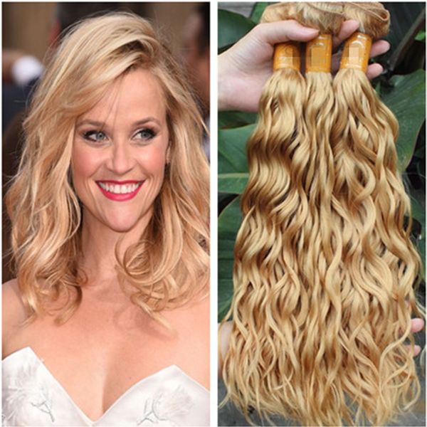 Grosshandel Honey Blond Virgin Indian Wasser Welle Menschenhaar Webart Bundles 27 Hellbraun Menschliches Haar Bundle Angebote Nass Wavy Hair
