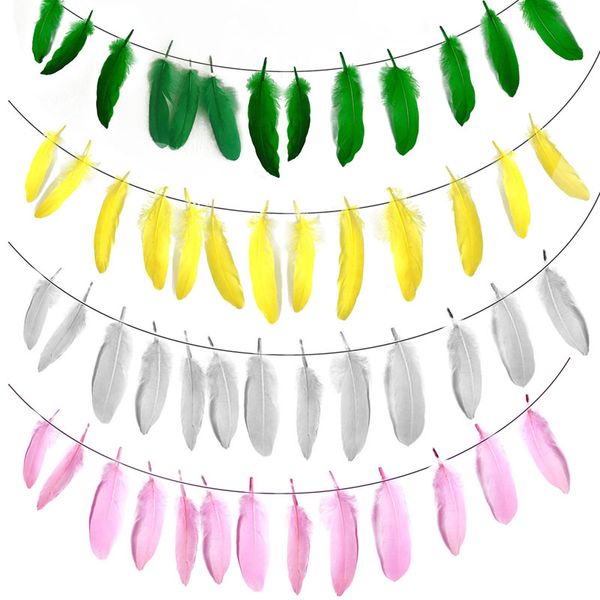 Colorful Feather Flags Banner Boho Party Decor 2m Solid Feather