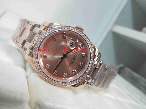 

Luxury wri twatche dateju t pearlma ter 81285 36mm 31mm diamond border 18k ro e gold mechanical automatic ladie women 039 watch watche