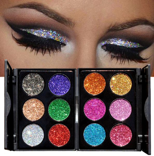 Neuankömmling 2018 Make-up 6 Farben Wasserdicht Glitzer Lidschatten-Palette Glänzende Metalle Schimmer Lidschatten Pigmente Kits Diamant-Make-up