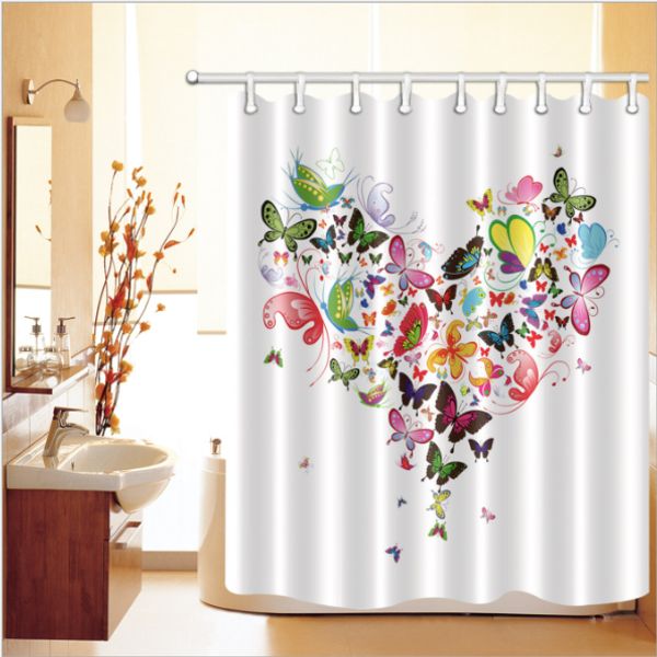 

heart butterfly 3d pattern print custom waterproof bathroom modern sunflower shower curtain polyester fabric bathroom curtain door mat sets