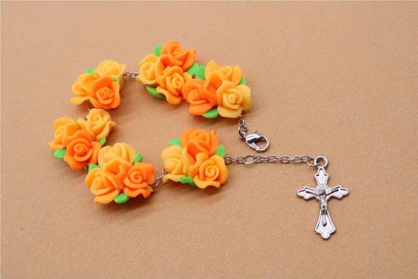 

tzk charm rose rose silver bracelet, guadalupe girls bracelet, blessing women's rosary catholic bracelet.12pcs, Black