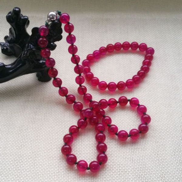 

fashion beautiful 10mm lavender dark rose red necklace & bracelet jewelry set 18<<<ing, Black