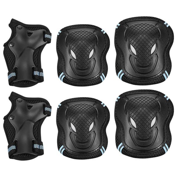 

6pcs children skating scooter elbow knee wrist protective gears, Black;gray
