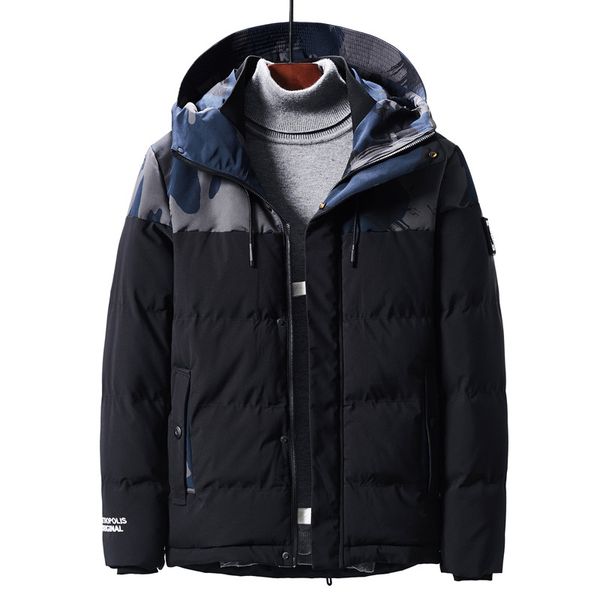 

men camo printed hooded collar winter parkas padded warm jackets 130, Black