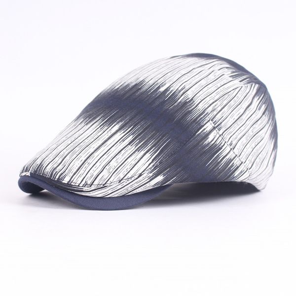 

stripe berets 2018 new spring summer men women western style duckbill ivy flat cap hat adjustable cotton newsboy beret cap, Blue;gray