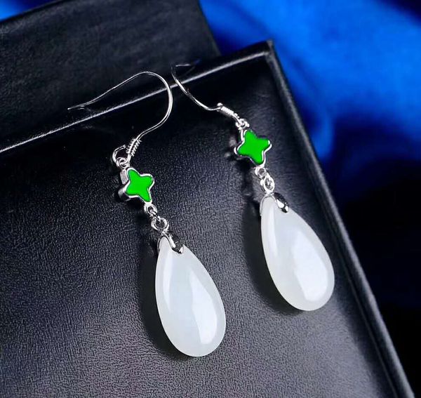 

hetian white jade silver drop earrings new drop earrings h25#, Golden;silver