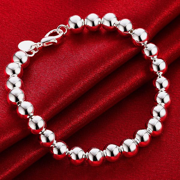 

925 silver smooth 8mm hollow beads bracelet women jewelry wild lady fashion jewelry 21cm, Black