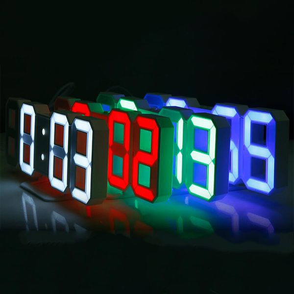 

3d led digital wall clocks 24 / 12 hours display 3 brightness levels dimmable nightlight snooze function for home kitchen office