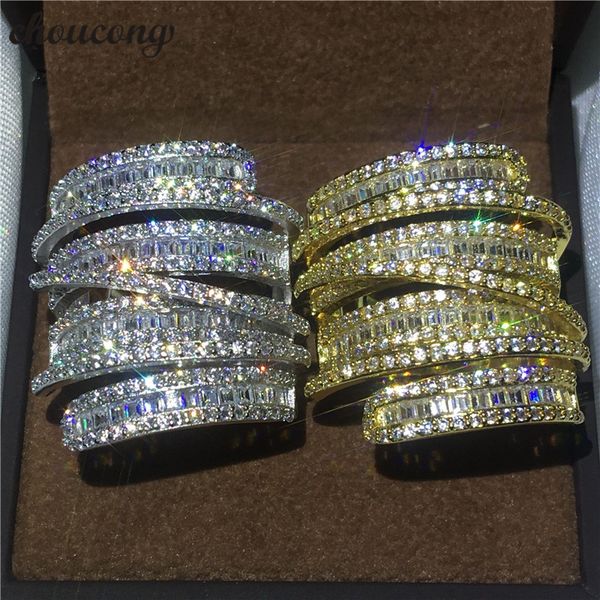 

choucong cross jewelry big ring t shape diamond crystal yellow & white gold filled engagement wedding band rings for women men, Slivery;golden