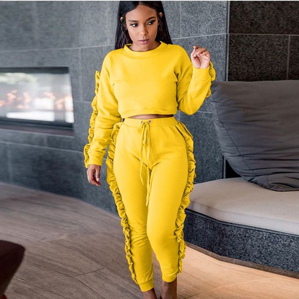 

new fashion tracksuit sets ruffles long sleeve pollover long legging pants suits sweatsuits for women casual outfits, Gray