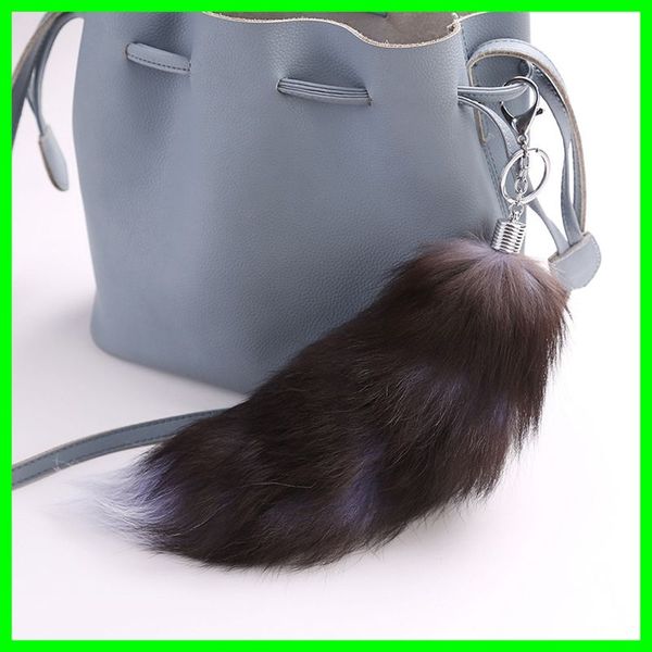 

real fox fur tail keychians pom pom lady bag pendants long tail car key chain cute fluffy key rings pompoms women gifts
