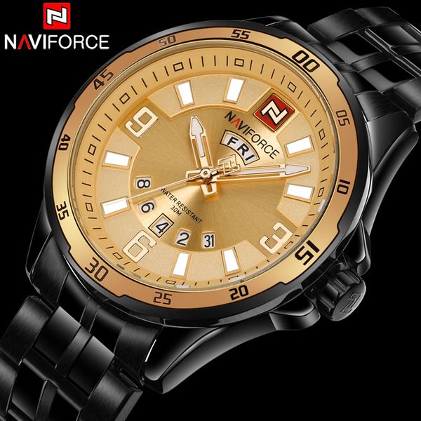 

men quartz watches naviforce brand sport watch men full stainless steel waterproof calendar clock relogio masculino, Slivery;brown