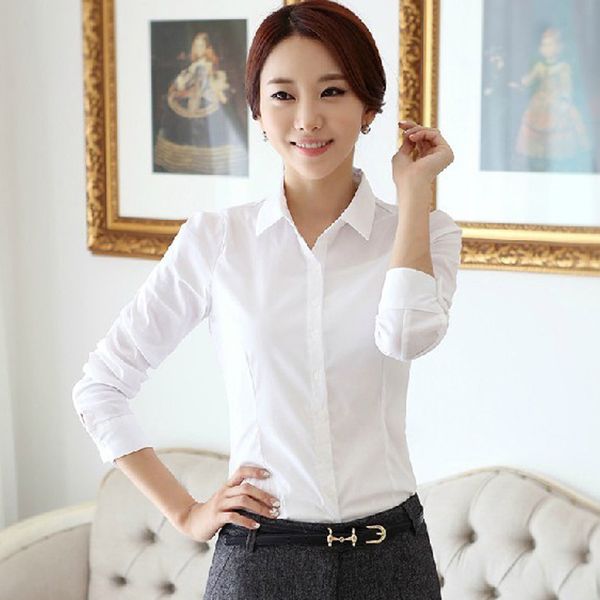 

women's long sleeve chiffon shirt women chiffon shirts white turn-down collar blouse solid color slim fit blusa