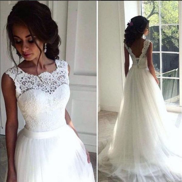 

vintage lace wedding dresses 2019 selling new custom matched sash sleeveless a-line tulle backless bridal gowns vestido de noiva w1000, White
