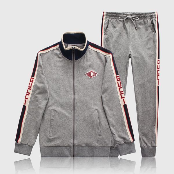 

New fa hion luxury men track uit men de igner uit jacket pant zipper coat black white gray high treet triped kit brand letter