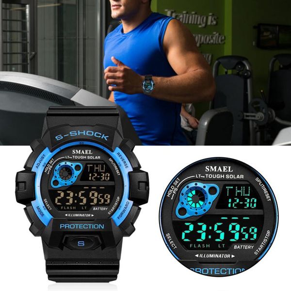 

mens digital sports outdoor waterproof watch electronic chronograph alarm wristwatch led big dial clock male relogios masculino, Slivery;brown