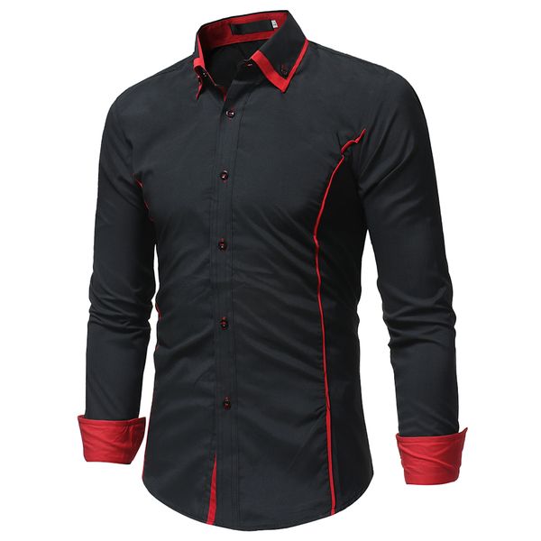

2018 fashion brand camisa masculina long sleeve shirt men korean slim double collar design casual dress shirt plus size black, White;black