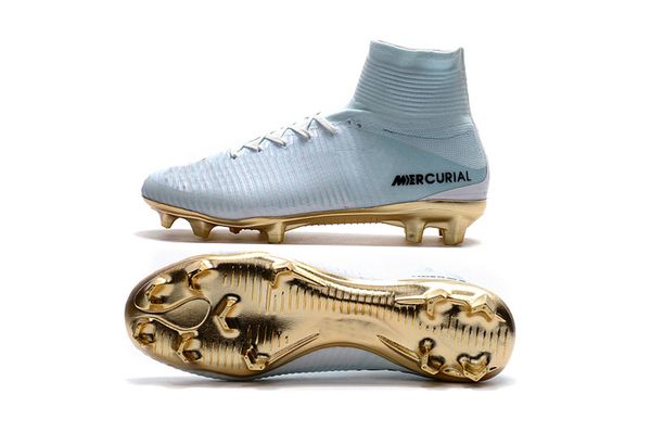 

2018 white gold cr7 100 original kid indoor occer hoe mercurial uperfly v fg occer cleat c ronaldo whole ale football boot