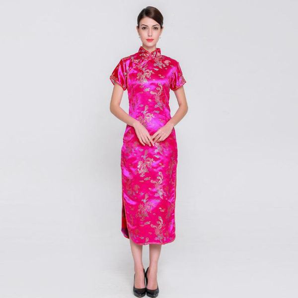 

2018 new rayon qipao chinese style dragon&phoenix female cheongsam elegant evening party dress performance costume oversize 3xl, Red