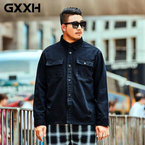 

gxxh mens brand clothing 2018 autumn men's jackets oversize large size men's basic denim jacket sides zipper mens hole coats 7xl, Black;brown