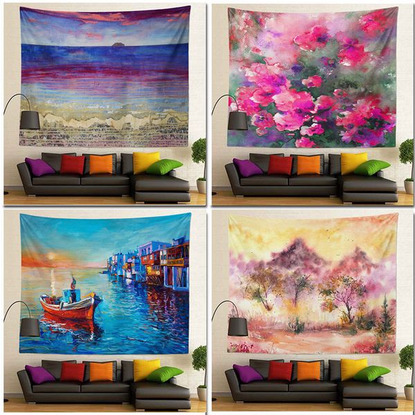 Wholesale High Quality Custom Abstract Impressionism Lightweight Flannele Spun Polyester Tapestry Wall Hanging Tapestry For Bedroom Rug Fabric