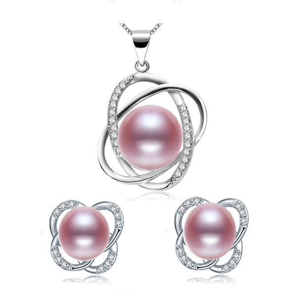 

zhixi] 925-sterling-silver pearl jewelry set natural freshwater pearl necklace pendant earrings fine jewelry for womenst22, Black