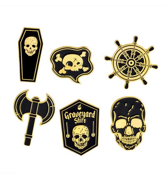 

enamel lapel pin skeleton pirate compass axe cute small suit shirt badge for children women men gift alloy brooches drop shipping broach, Gray