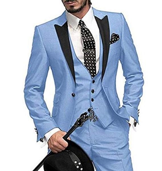 

sky blue italian classic purple tuxedo groom prom pink dress wedding dress elegant slim men's suit 3 piece set, White;black