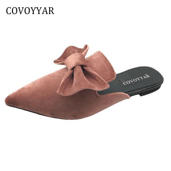 

covoyyar bow mules slippers 2018 spring autumn fashion pointed toe women's sandals flat women slides shoes wss298, Black