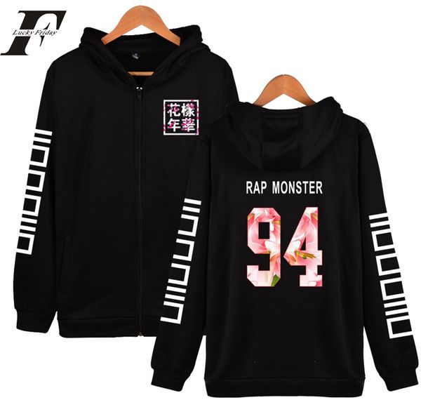 

hip hop bts kpop printed hoodie sweatshirt winter hoodies jacket and young forever rap monster 94 zipper hoodies men roupas 4xl, Black