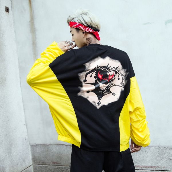 

autumn 2018 new men hip hop demon pattern o-neck sweatshirt, Black