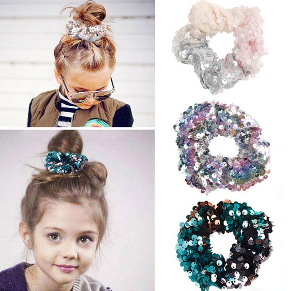 

12 styles mermaid reversible sequin hairband children hairband princess hair tie charm scrunchie ponytail hair accessories 60pcs t1g112, Slivery;white