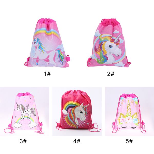 

5style unicorn drawstring backpack girls princess kids theme party backpack candy bags 34*27cm school backpack tc180928wl