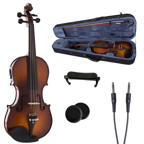 4/4 elektrische Violine, volle Größe, Kanada-Ahorn, Fichtenholz, Ebenholz-Geigenteile, kostenloser Geigenkoffer, Bogen