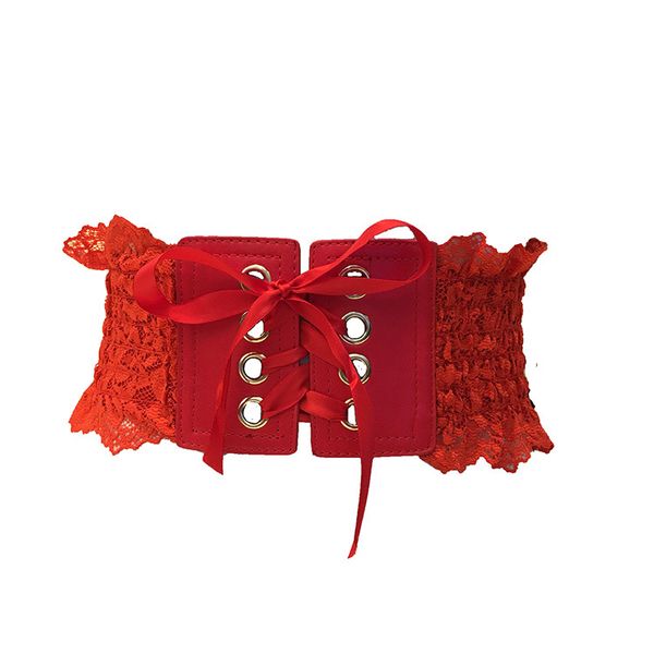 

sweet lace retro style elastic force wide waist sealing for women bohemian extensible dress skirt accessories belt, Black;brown