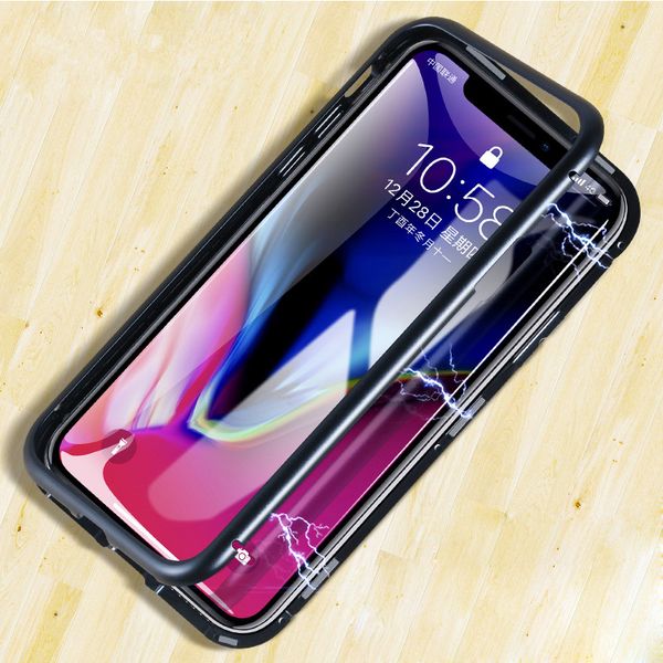 

luxury double side magnetic adsorption flip case for iphone 11 pro xs max xr plus tempered glass back cover for samsung s9 s10 hard case