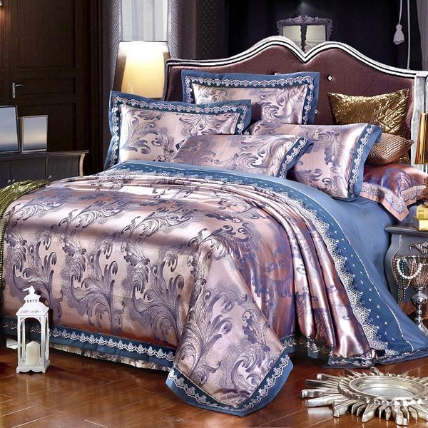 4 Silver Gold Blue Luxury Satin Jacquard Bedding Set Bedclothes