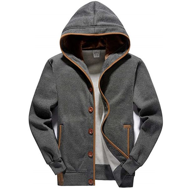 

Men's Fleece Hoodie Button-up Jacket Hooded Sweatshirt Fashion Male Casual Winter Slim Fit Jacket New KC-6052