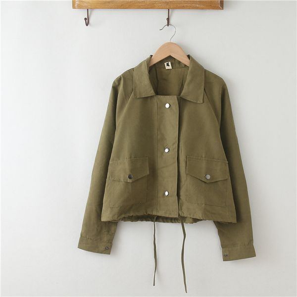 

2018 autumn casual outerwear women thin short oversize windbreaker solid dawstring basic jackets with front pockets army green, Black;brown