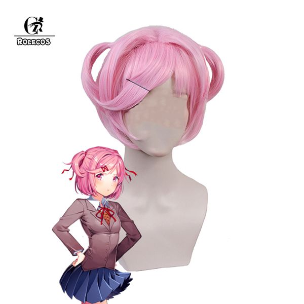 

rolecos game cosplay doki doki literature club cosplay natsuki headwear short pink hair accessories cosplay synthetic hair, Silver
