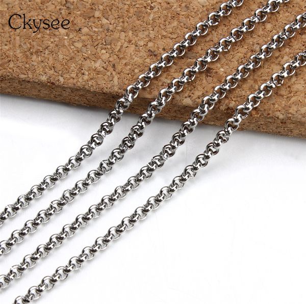 

ckysee silver tone 2/2.5/3/4/5mm stainless steel rolo o chain necklace for men women long link chain necklace diy jewelry making
