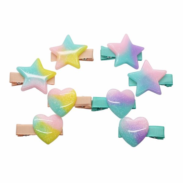 

beautiful acrylic hair clips gradient five-pont star&heart shape glitter sky barrettes hairpins hair ornament for girls, Slivery;white