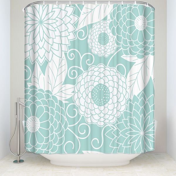 

new arrival waterproof japanese floral printed shower curtain polyester fabric cyan flower bathroom curtains for home decor