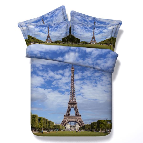 3d Eiffel Tower Bedding Sets Paris Duvet Cover Bedspreads Comforter Cover Bed Linen Quilt Covers Green Grass Bed Cover For Adults Blue Duvet Covers