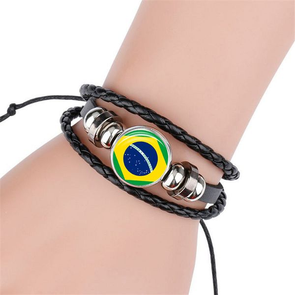

2018 new fashion south america national flag bangle bracelet for men and women glass cabochon leather bracelet jewelry gift, Golden;silver