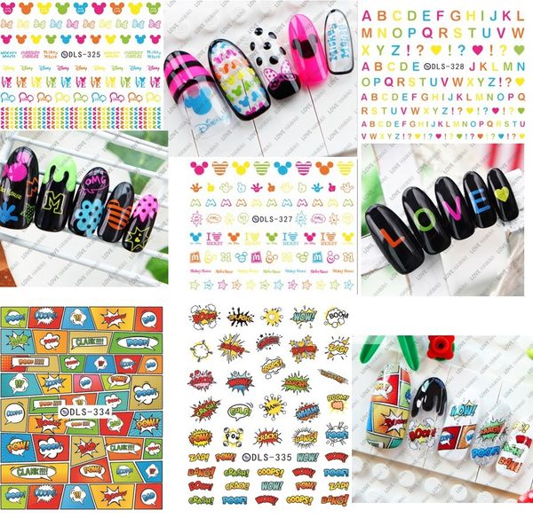 

5 sheet 3d nail sticker mixed colorful designs nail stickers decals makeup water tattoos korean manicure tool dls324-336, Black